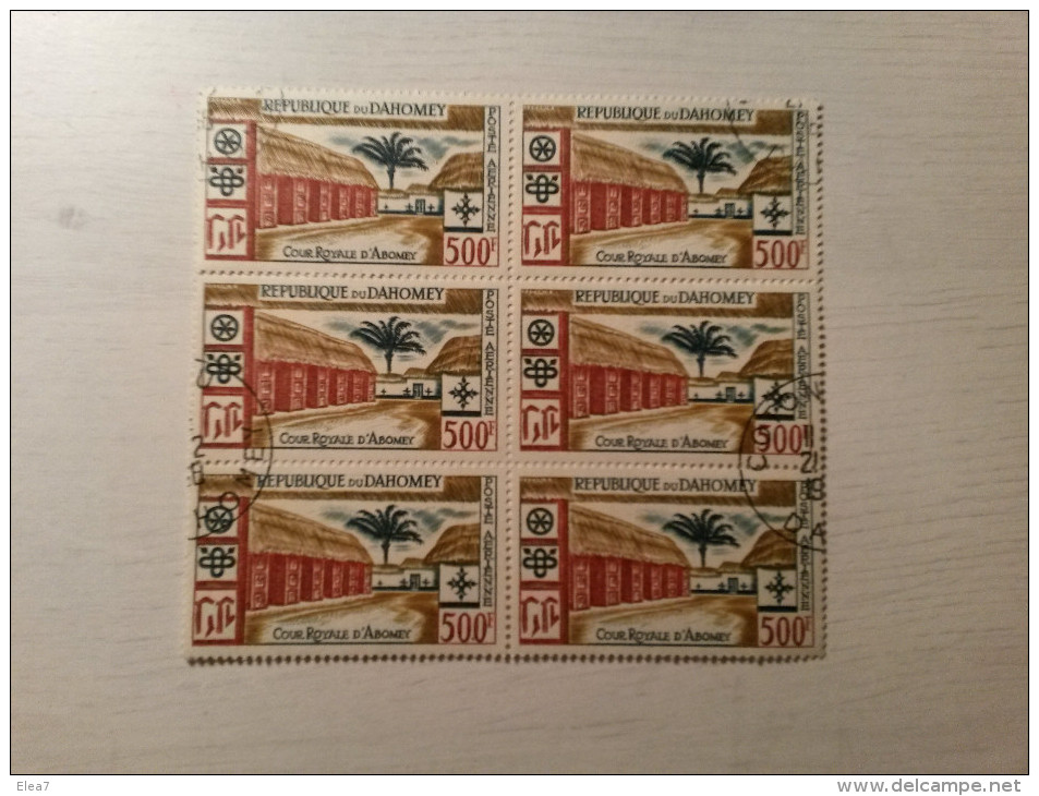 BLOC 6 Timbres Oblitérés - DAHOMEY - Cour Royale D'Abomey. - Benin - Dahomey (1960-...)