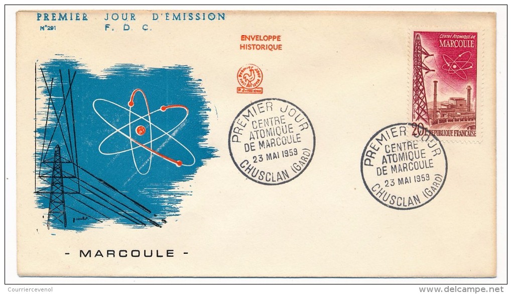 FRANCE - 4 FDC 1959 - Réalisations Techniques - Foum El Guerza, Marcoule, Hassi-Messaoud, CNIT Puteaux - 1950-1959