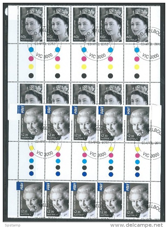 Australia 2012 Queen Elizabeth Diamond Jubilee Set 2 In Gutter Strips Of 10 VFU Melbourne CTO - Used Stamps