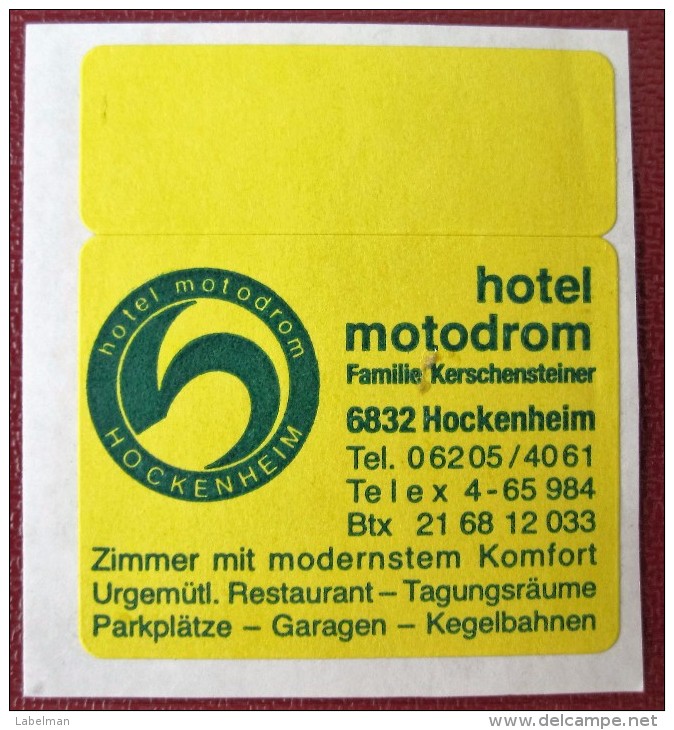 HOTEL MISC MOTODROM HOCKENHELM GSTHOF BAD KUR DEUTSCHLAND GERMANY MINI DECAL STICKER LUGGAGE LABEL ETIQUETTE AUFKLEBER - Hotel Labels