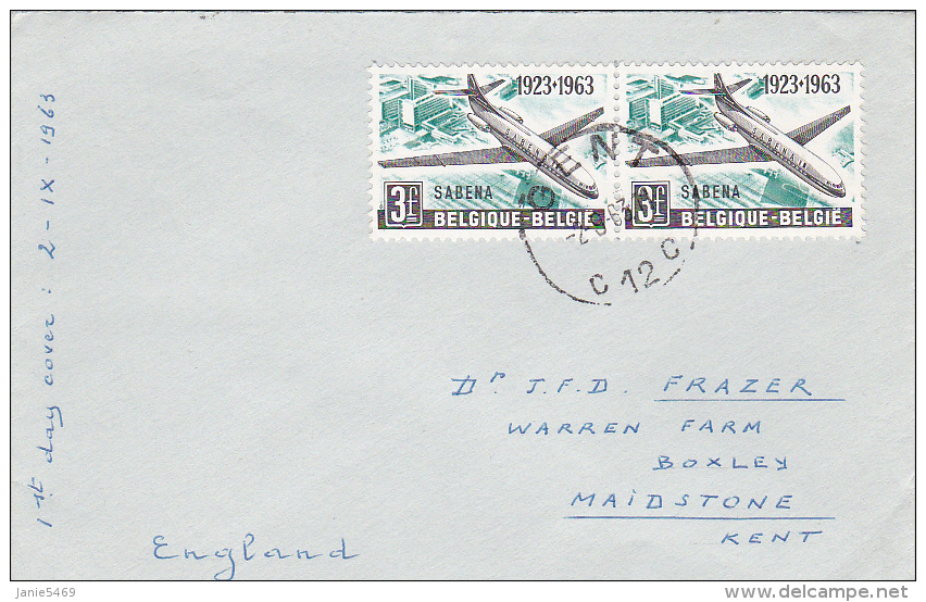 Belgium 1963 Sabena 40th Anniversary FDC - 1961-1970