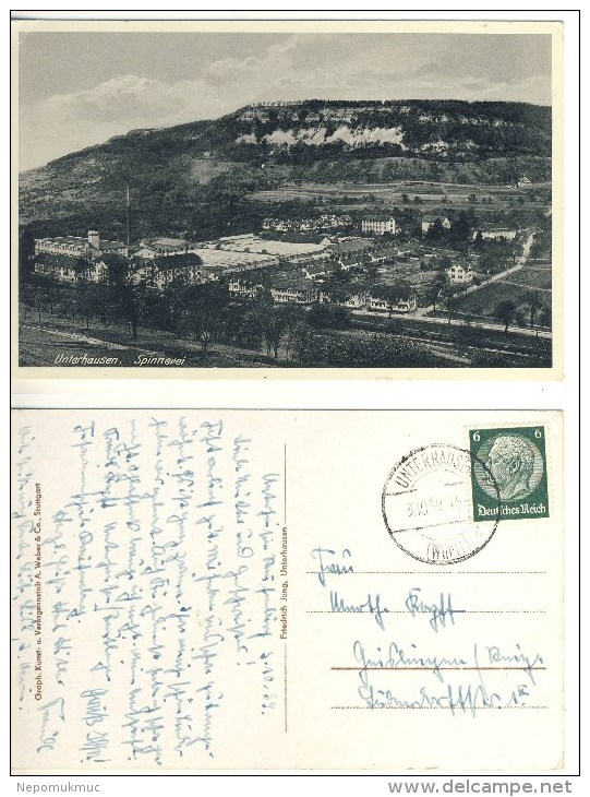 AK Unterhausen Spinnerei Echt Gel. 3. 10. 1939 S/w (324-AK442) - Reutlingen