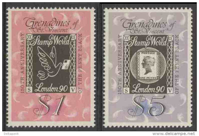 Grenadines Of St. Vincent 1990 Mi 700 /1 ** “Stamp World London 90” Int. Stamp Exh. + 150th Ann. Penny Black - Esposizioni Filateliche