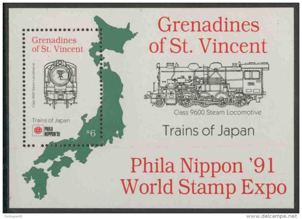 Grenadines Of St. Vincent 1991 B76 = Mi 813 ** Class 9600 Steam Locomotive (1913) + Map / Dampflok, Klasse 9600 - Treinen