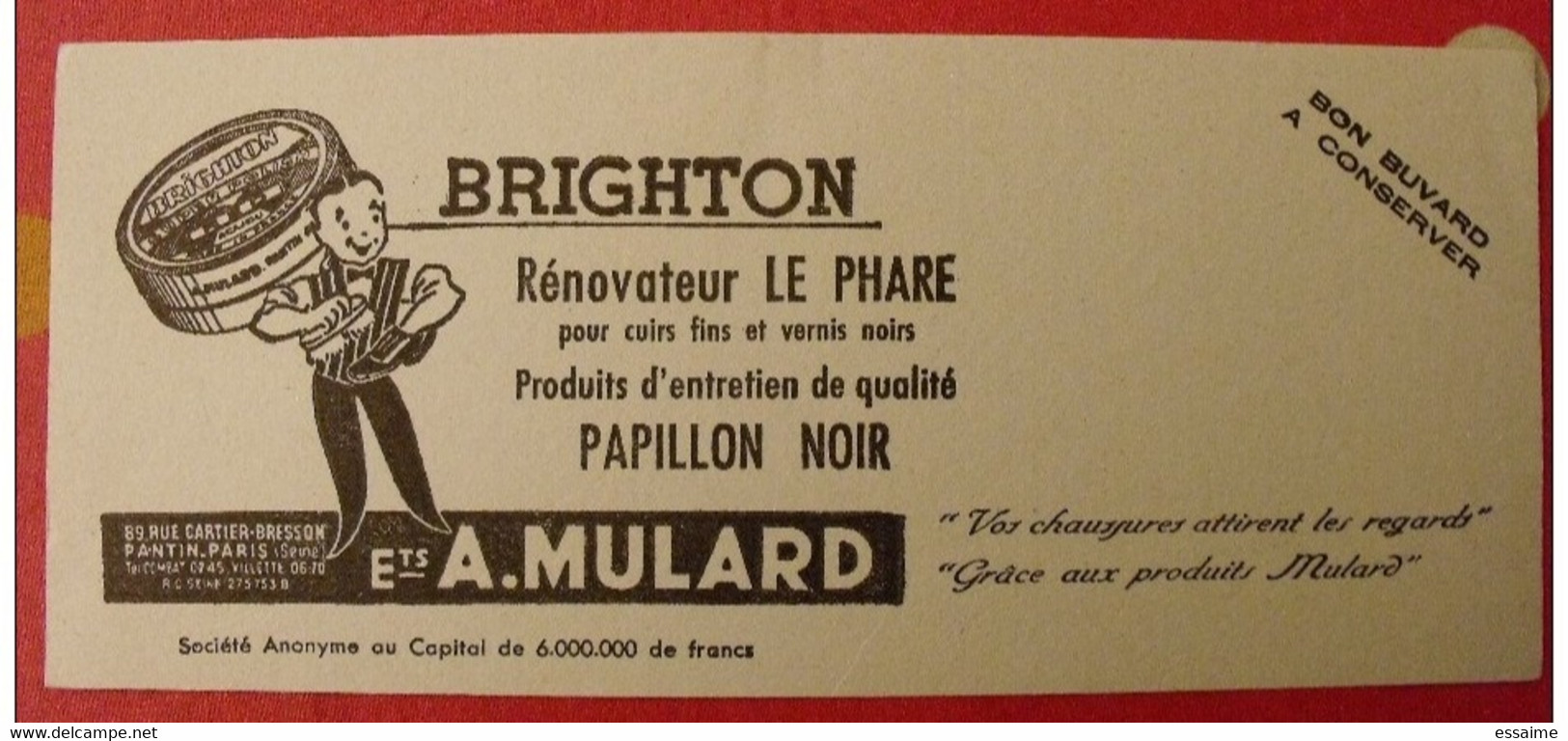 Buvard Brighton. Le Phare Papillon Noir Cirage. A. Mulard. Vers 1950 - Zapatos