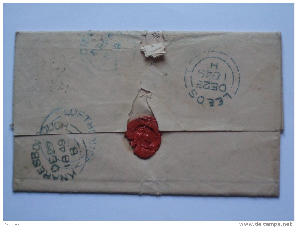 GB 1849 ENTIRE LOFTHOUSE TO KNARESBOROUGH WITH ADDITIONAL LEEDS MARKS - Covers & Documents