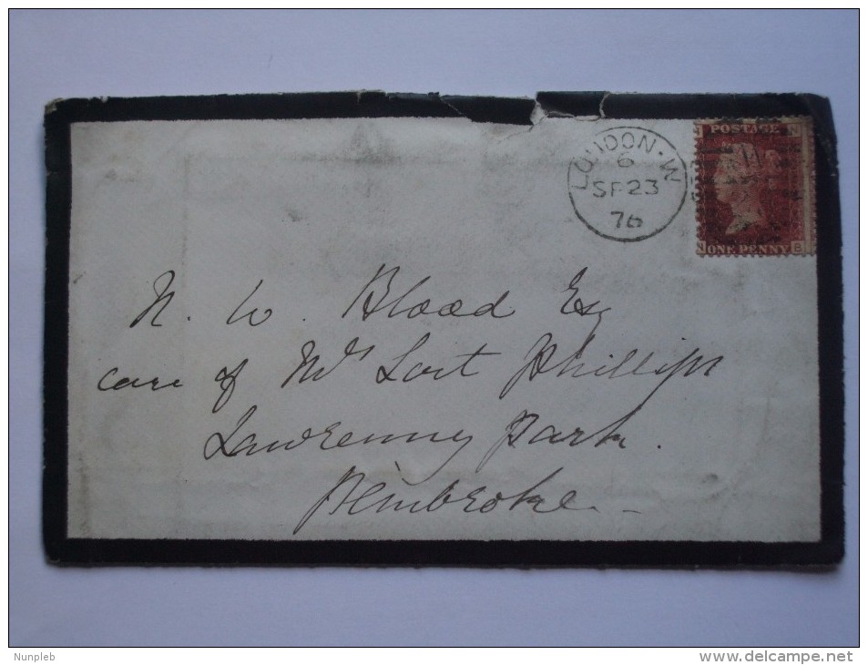 GB 1876 ENTIRE WITH LONDON DUPLEX TO PEMBROKE - Covers & Documents