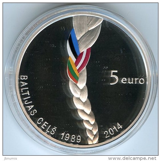 Lettonie Latvia 5 Euro 2014 25 Ans De La Voie Balte Baltic Way BE PROOF Coffret Argent - Latvia