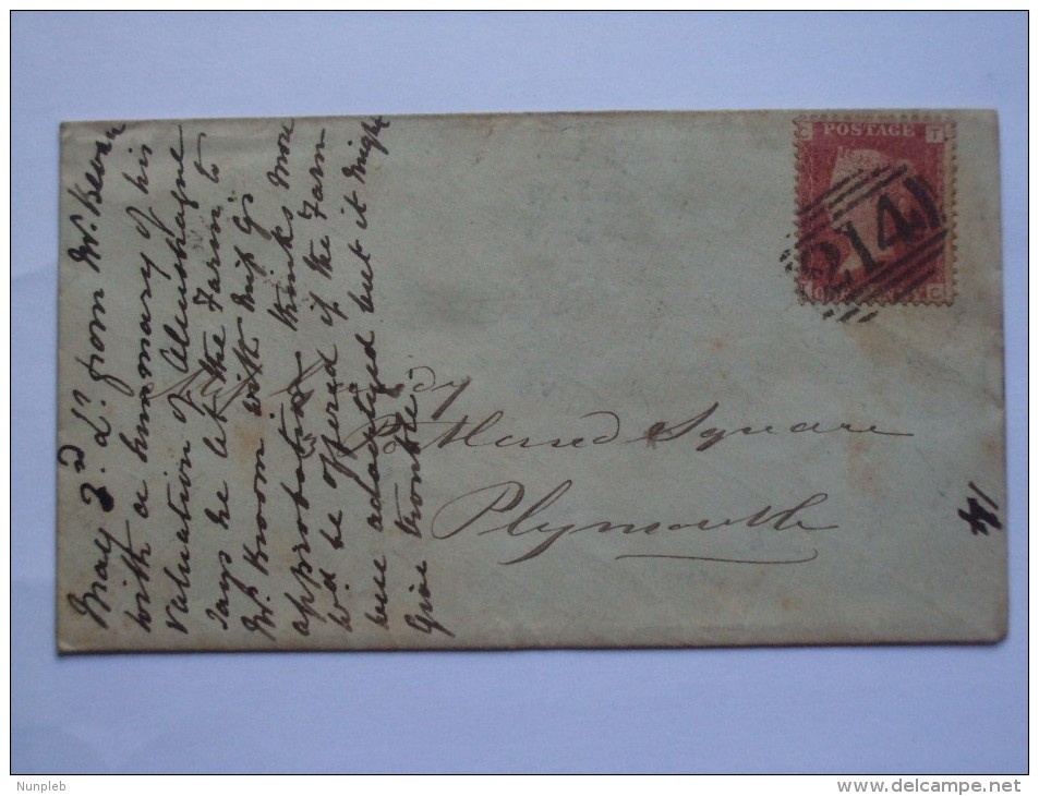 GB 1865 ENTIRE WITH CULLOMPTON MARK TO PLYMOUTH WITH ADDITIONAL RARE UFFCULME MARK - Lettres & Documents