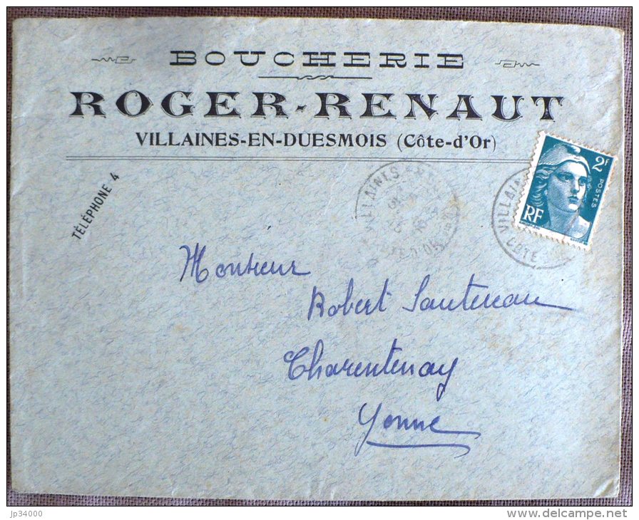 FRANCE Gastronomie.  Courrier A Entete BOUCHERIE ROGER RENAUT Villaines En Duesmois 31/12/45 - Alimentation