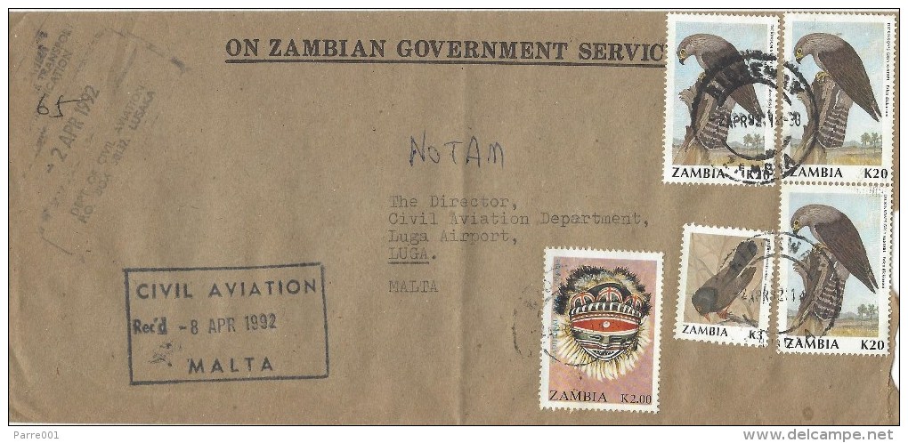 Zambia 1992 Ridgeway Mask Shrike K3 Kestrel Bird Of Prey K20 Cover - Zambia (1965-...)