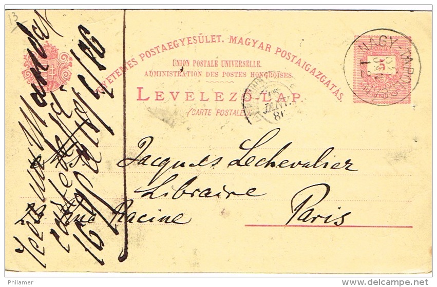 Hongrie Magyar Levelezo La^cad Magy Pour Paris 1886 Entier Postal Stationery PAP - Entiers Postaux