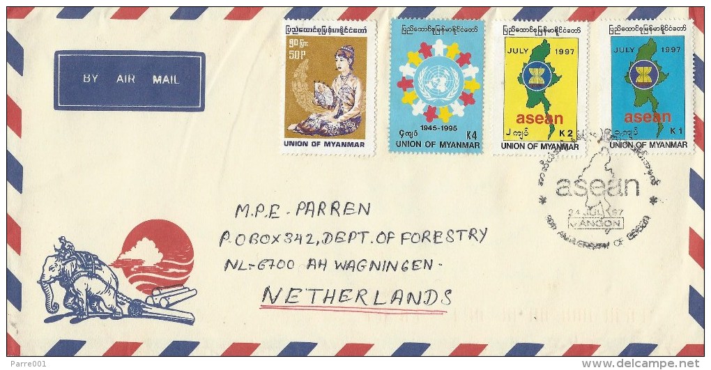 Myanmar Birma 1997 Yangon ASEAN FDC Cover - Myanmar (Birma 1948-...)