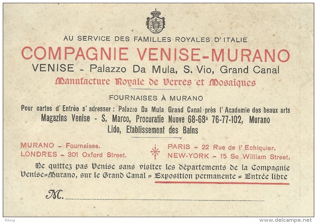 Compagnie Venise - Murano. Advertising Card.  Italy  # 01602 - Publicidad