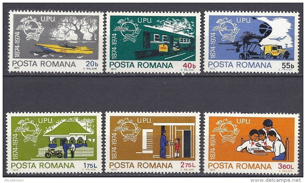 Romania 1974 Centenary UPU U.P.U. Universal Postal Union Transport Organizations Train Ship Car Stamps MNH SC#2486-2491 - UPU (Wereldpostunie)