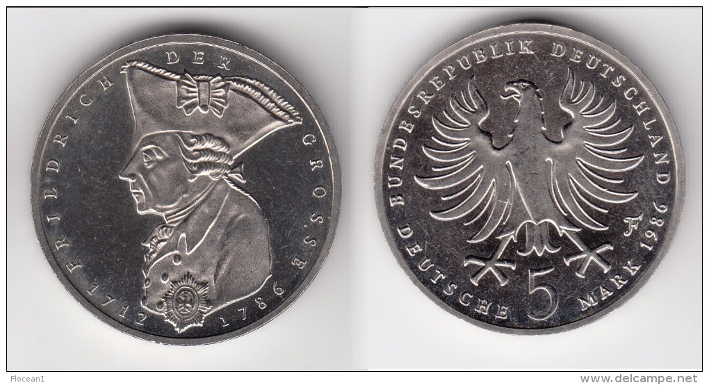 **** ALLEMAGNE - GERMANY - 5 MARK 1986 200th ANNIVERSARY DEATH OF FREDERICK THE GREAT **** EN ACHAT IMMEDIAT - 5 Mark