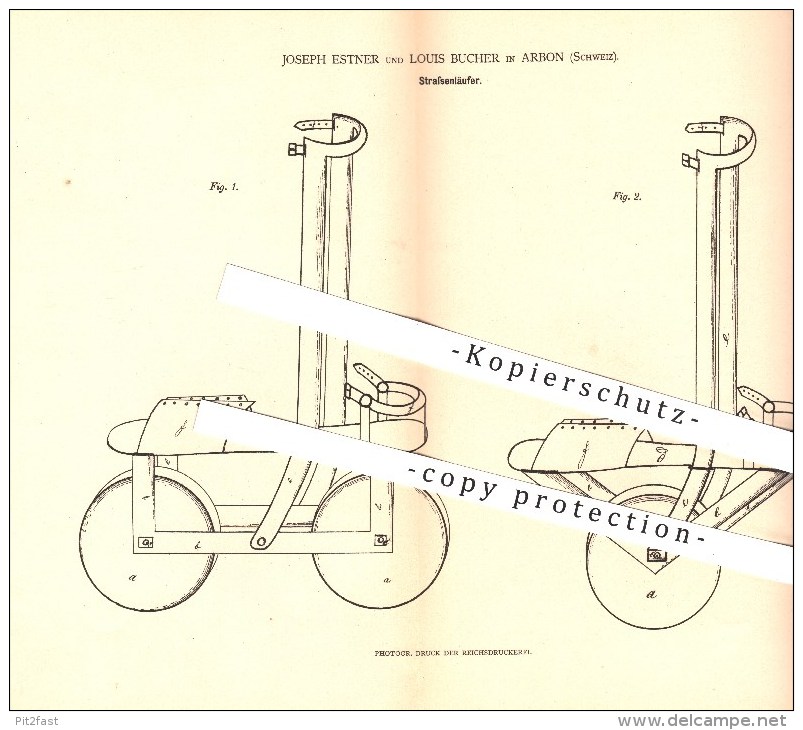 Original Patent - Joseph Estner U. Louis Bucher In Arbon , Schweiz , 1879 , Straßenläufer , Roller , Rollschuhe , Sport - Documents Historiques