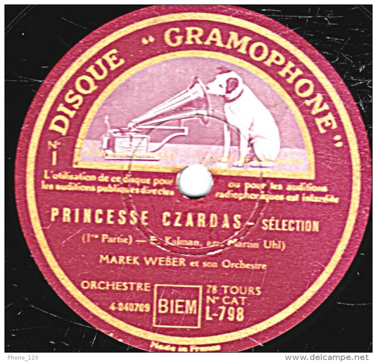 78 Trs 30 Cm état B - MAREK WEBER - PRINCESSE CZARDAS Sélection 1re Et 2e Parties - 78 Rpm - Schellackplatten