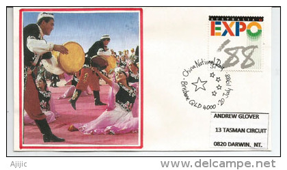 UNIVERSAL EXPO BRISBANE 1988 (China National Day) A Brisbane. Expo 88, Danses Et Musique Uygur. Enveloppe Souvenir - Music