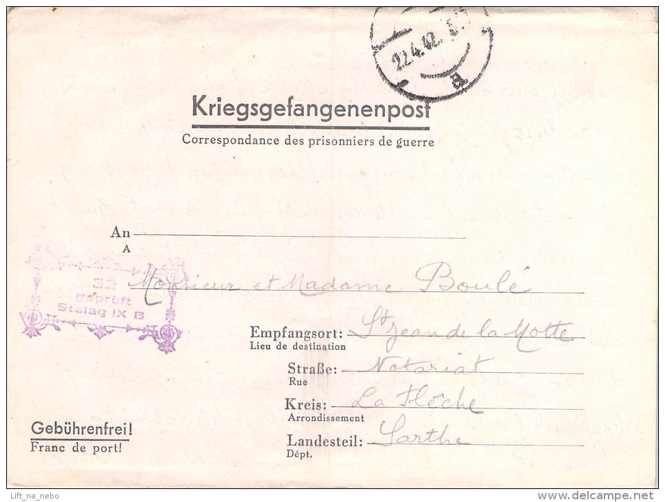 Stalag IX B   WWII WW2 POW Prisoner Of War Censor Censorship Censuur Geprüft KRIEGSGEFANGENENPOST FREE SHIPPING - Lettres & Documents