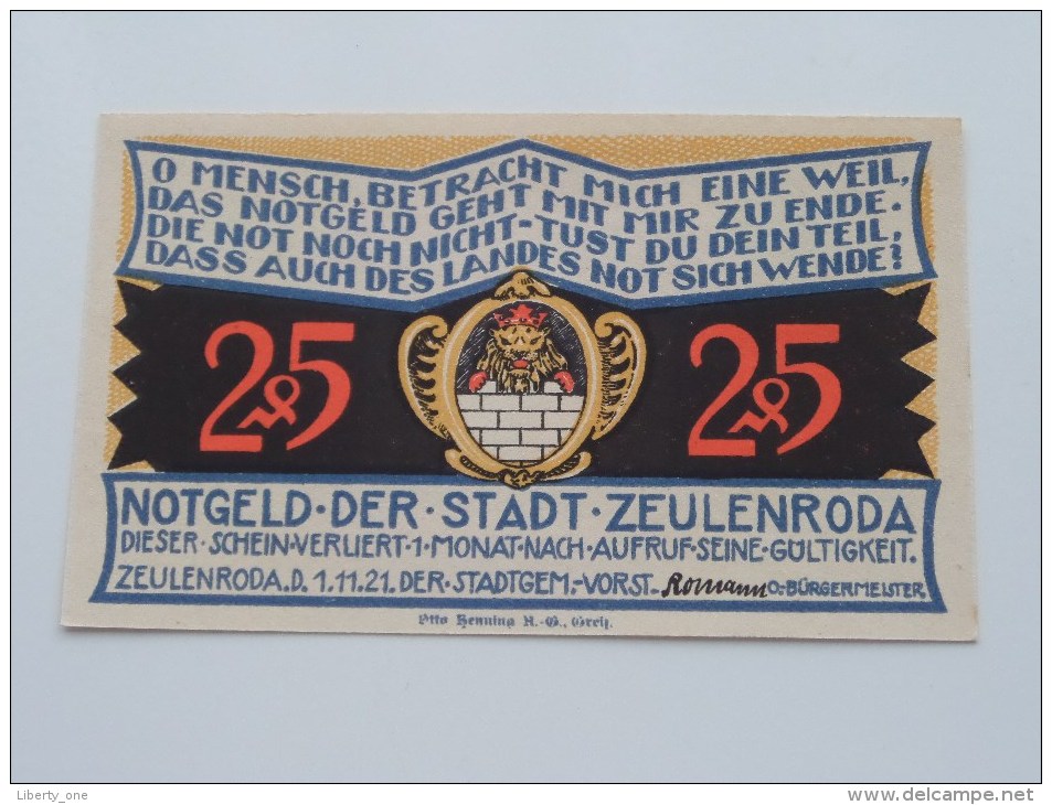 25 Pfennig Stadt ZEULENRODA Anno 1921 ( 4 Stuck ) ( for Grade, please see photo ) !