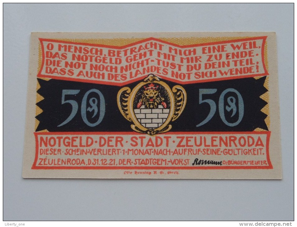 50 Pfennig Stadt ZEULENRODA Anno 1921 ( 5 Stuck ) ( For Grade, Please See Photo ) ! - [11] Emisiones Locales