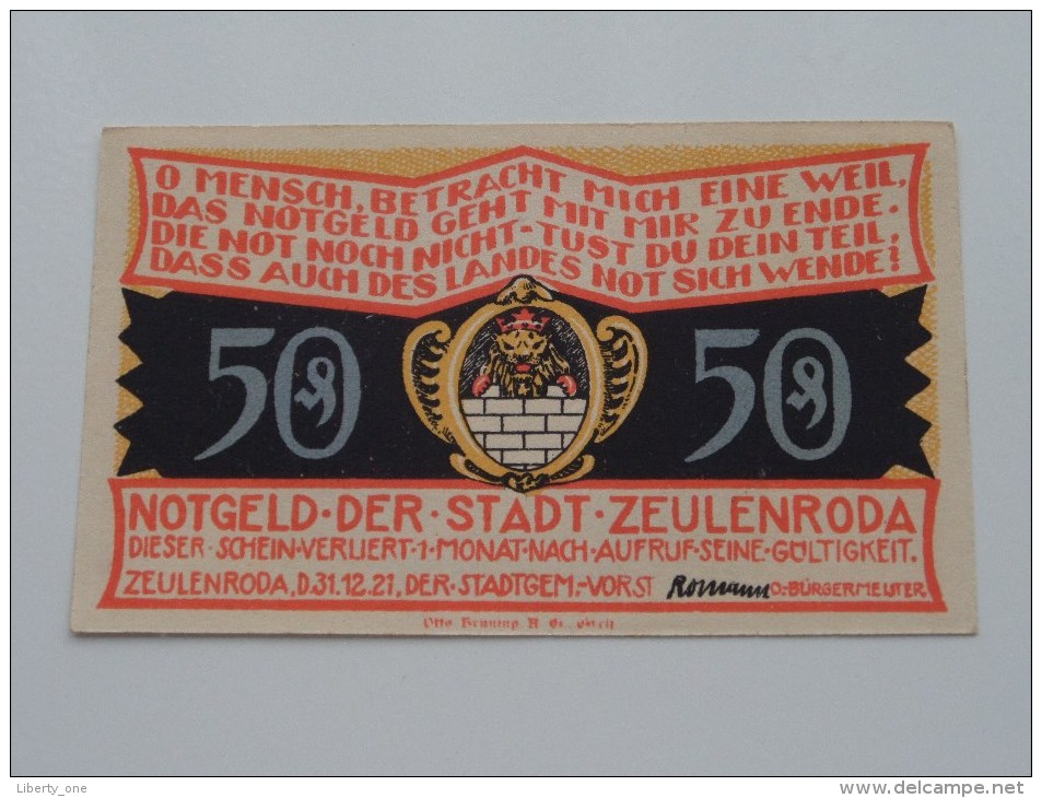 50 Pfennig Stadt ZEULENRODA Anno 1921 ( 5 Stuck ) ( For Grade, Please See Photo ) ! - [11] Emissions Locales