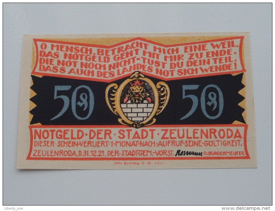 50 Pfennig Stadt ZEULENRODA Anno 1921 ( 5 Stuck ) ( for Grade, please see photo ) !