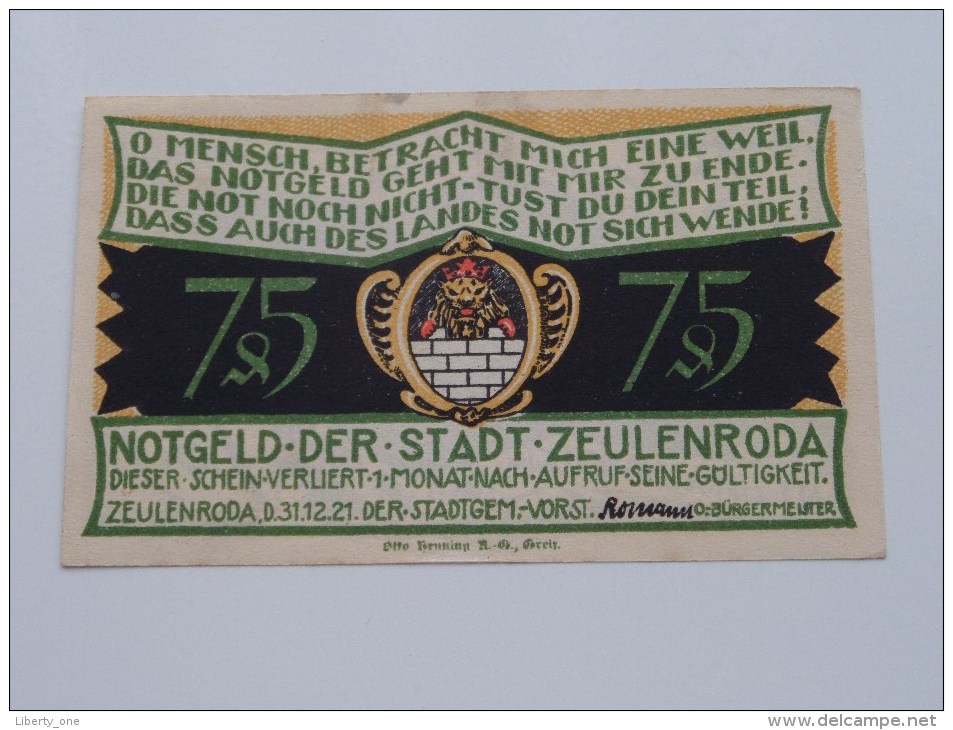 75 Pfennig Stadt ZEULENRODA Anno 1921 ( 5 Stuck ) ( For Grade, Please See Photo ) ! - [11] Emissions Locales