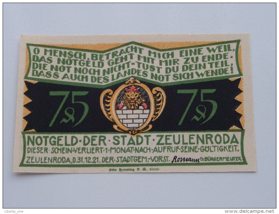 75 Pfennig Stadt ZEULENRODA Anno 1921 ( 5 Stuck ) ( For Grade, Please See Photo ) ! - [11] Emissions Locales