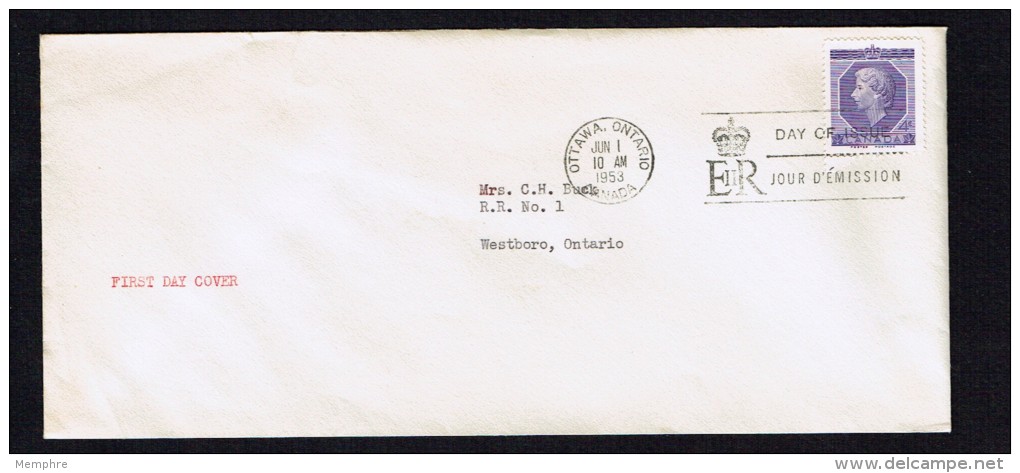 1953  Queen Elizabeth II Coronation Sc 330  Typed Cachet - 1952-1960