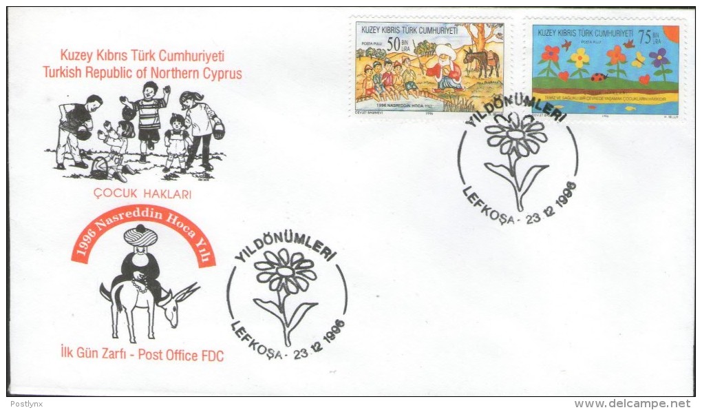 BiD CYPRUS-Turkish Cypriot Posts 1996 Mule Donkey Children FDC - Burros Y Asnos