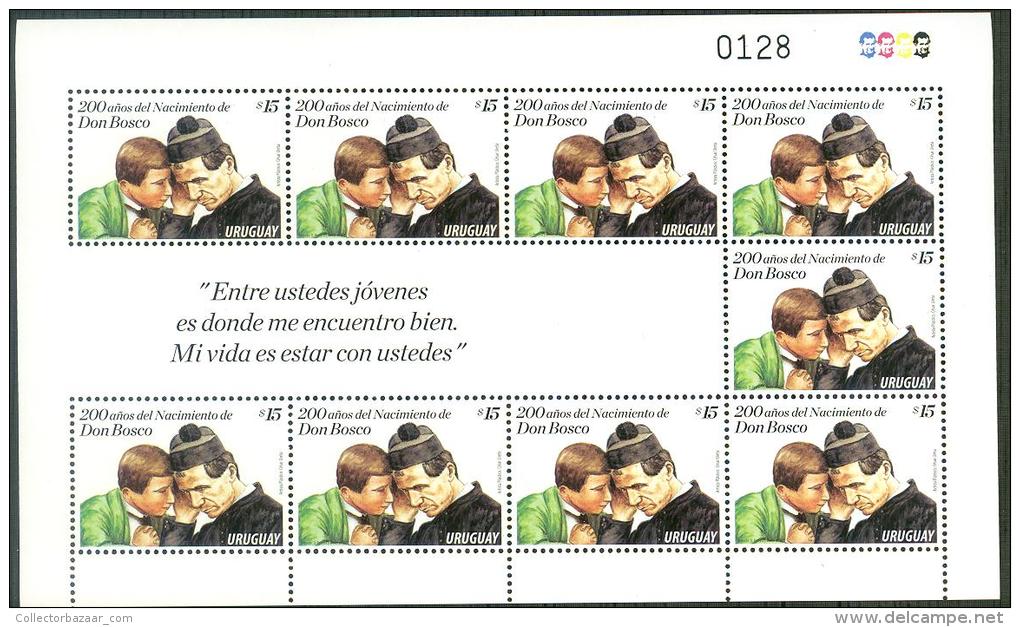 DON BOSCO Salesian 200 Aniversary Uruguay MNH Stamps Sheet Salesianos Giovanni Bosco St. John Bosco Childhood Education - Uruguay