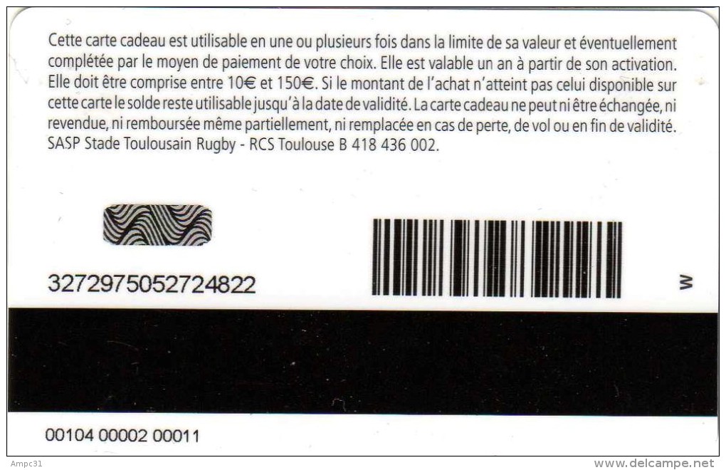 CARTE CADEAU, GESCHENKKARTE, STADE TOULOUSAIN RUGBY RARE - Cartes Cadeaux