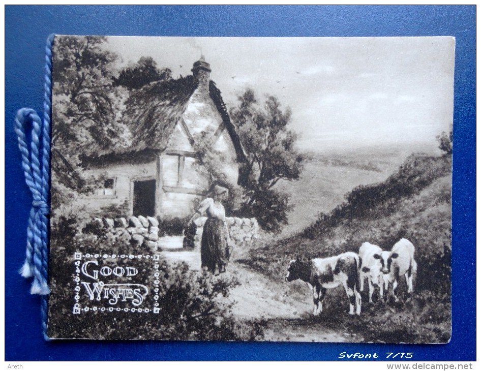 Petite Carte De Vœux Double ( +papier Intérieur) :Good Wishes -   Paysage De Ferme Animé - Other & Unclassified