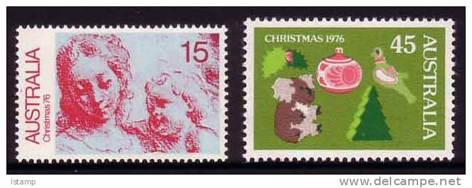 1976 - Australia CHRISTMAS Xmas Set 2 Stamps MNH - Mint Stamps