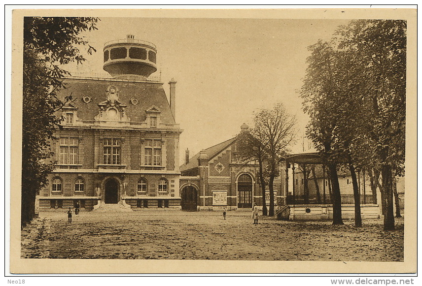 Raismes Mairie Salle Des Fetes Kiosque Chateau Eau 1937  Timbre Jean Jaures  Edit Belurier - Raismes