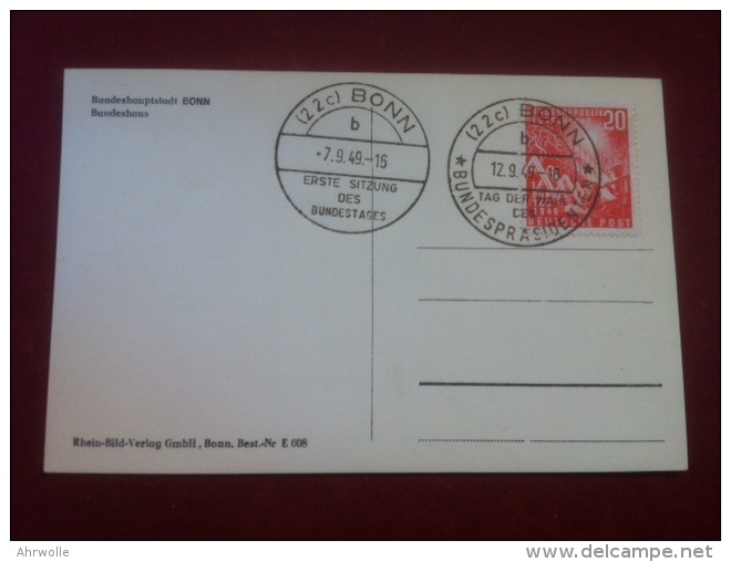 AK Eröffnung Des Ersten Deutschen Bundestages 20 Pfennig 1949 Michel 112 Deutsche Post - Covers & Documents