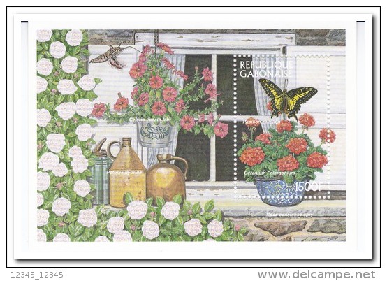 Gabon, Postfris MNH, Flowers, Butterflies - Gabon (1960-...)