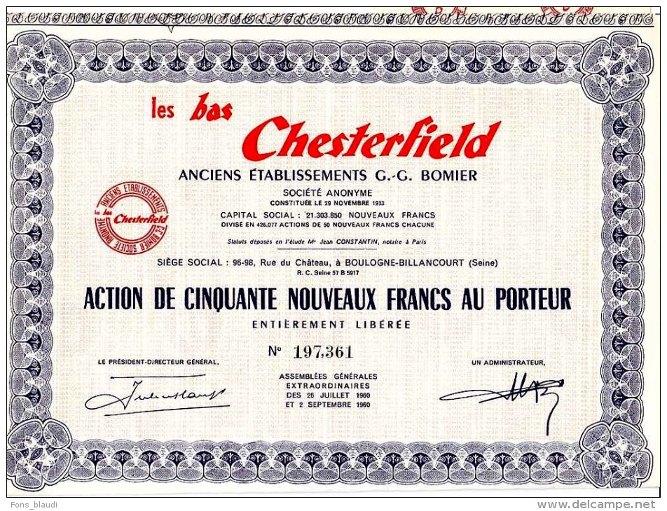 1960 - Action - Les Bas Chesterfield à Boulogne-Billancourt - FRANCO DE PORT - Textile