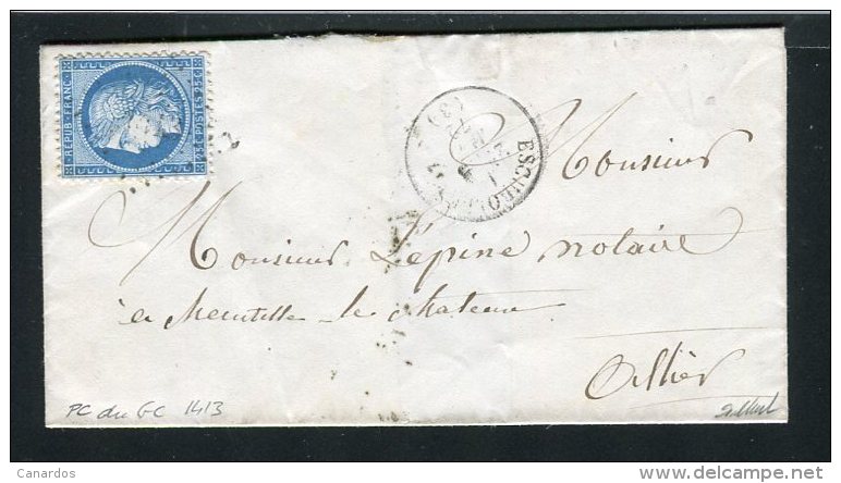 Lettre D´Escurolles Pour Brest 1872 - Cachet PC Du GC 1413 - Indice 15 - 1871-1875 Cérès