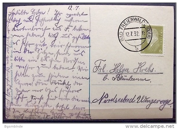 Alte Karte "BAD FREIENWALDE - Märkische Schweiz - Kurhotel Kurgarten"   1932 - Bad Freienwalde