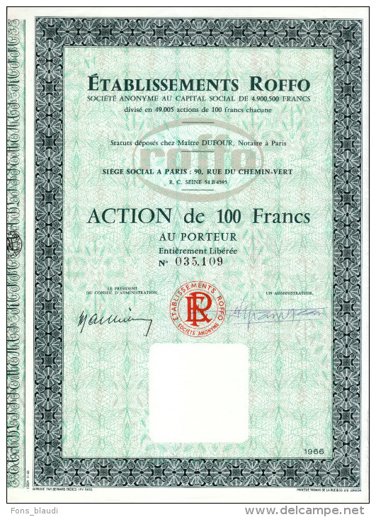 1966 - Action - Etablissements Roffo Au 90 Rue Du Chemin-Vert à Paris 11ème - FRANCO DE PORT - A - C