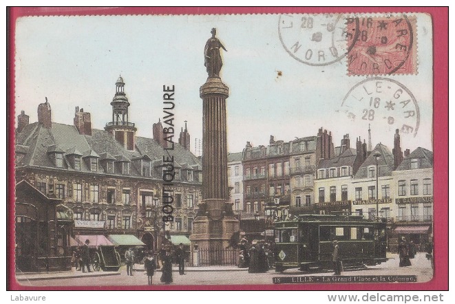 59 - LILLE-- La Grand´Place  Et La Colonne---Tramway--animé--colorisée - Lille