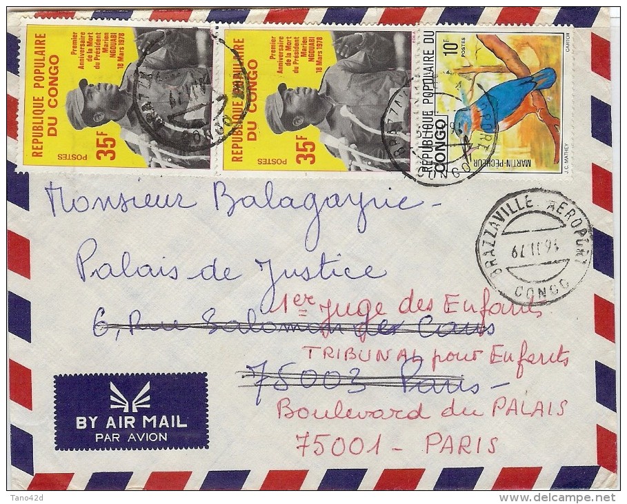 LBL33C - REP. POPULAIRE DU CONGO LETTRE AVION BRAZZAVILLE / PARIS 16/11/1979 - Autres & Non Classés