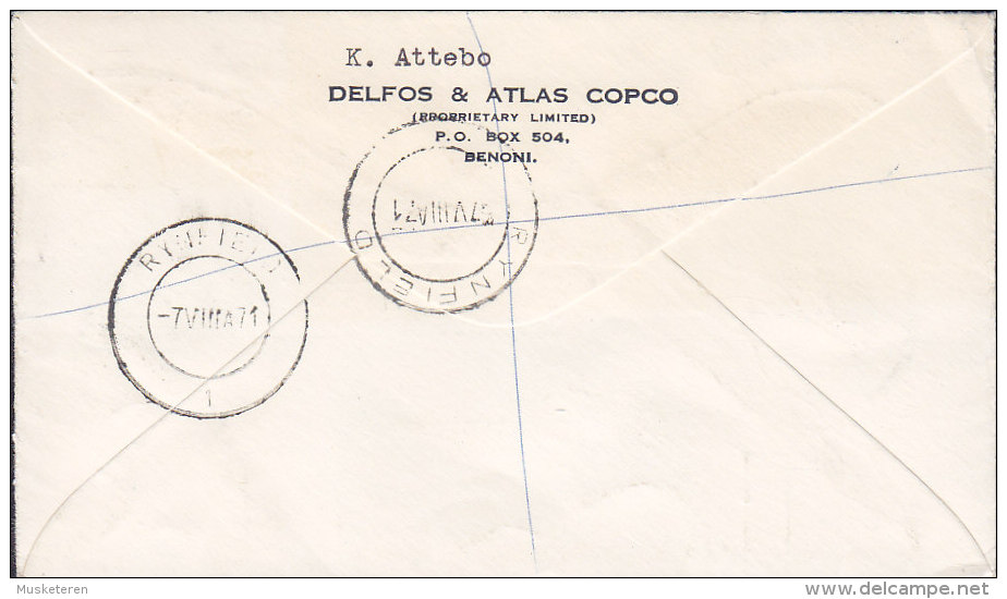 South Africa AIR MAIL Lugpos Par Avion & Registered Einschreiben Labels RYNFIELD 1971 Cover Brief SOLNA Sweden (2 Scans) - Luchtpost