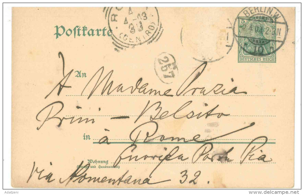 STORIA POSTALE 45 CARTOLINA POSTALE GERMANIA POSTKARTE VIAGGIATA 1903 DA BERLINO VERSO ROMA CONDIZIONI BUONE FRANCOBOLLO - Andere & Zonder Classificatie