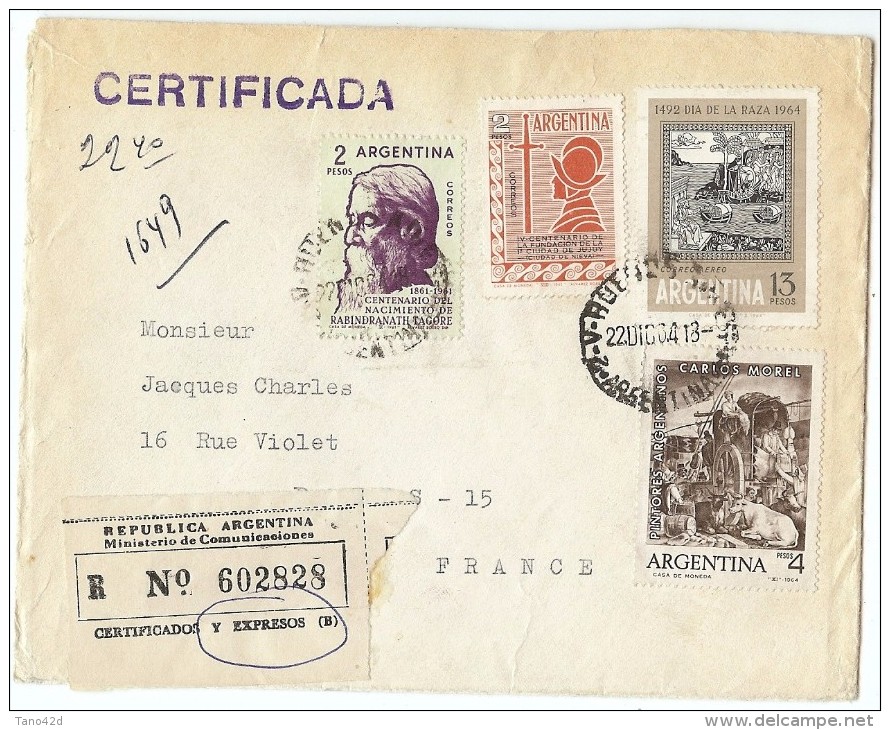 LBL33C - ARGENTINE LETTRE RECOMMANDÉE   BS AIRES / PARIS 22/12/19643 - Poste Aérienne