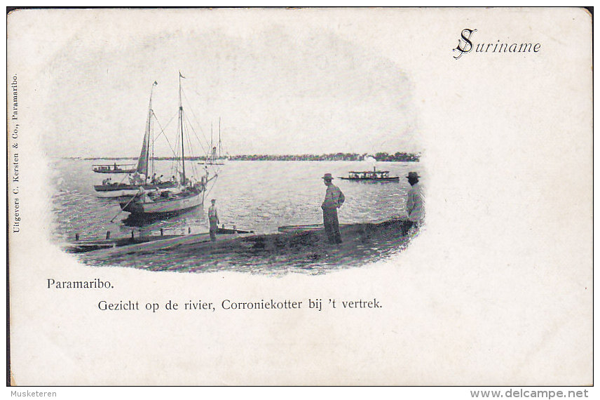 Suriname PPC Paramaribo Gezicht Op De Rivier, Corroniekotter Bij 't Vertek C. Kersten & Co. Simple Backside (2 Scans) - Suriname