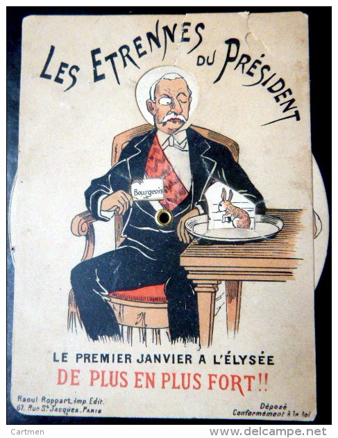 CARTON A SYSTEME LES ETRENNES DU PRESIDENT FELIX FAURE SYSTEME A ROULETTE AVEC DEUX FENETRES - Non Classés